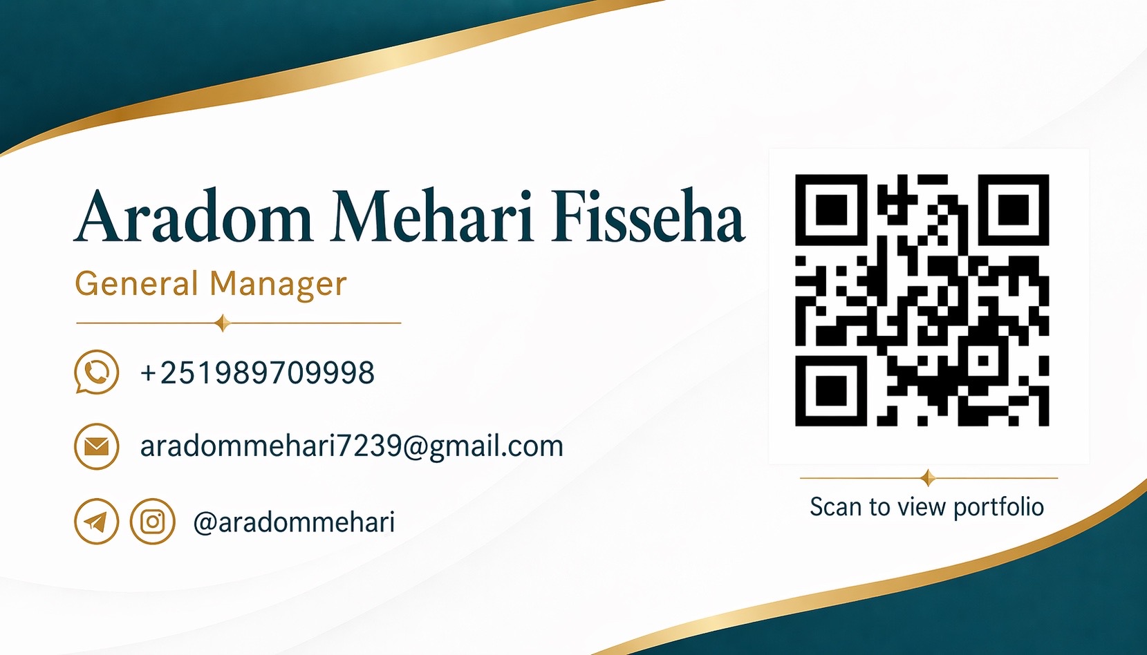 Aradom Mehari Fisseha business card